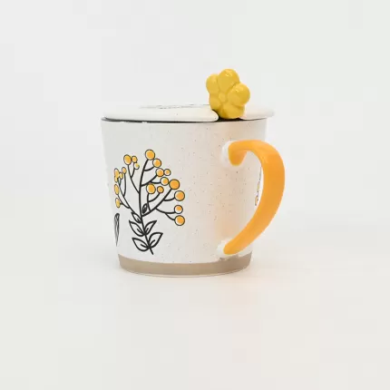 Yellow Flower Mug with Lid