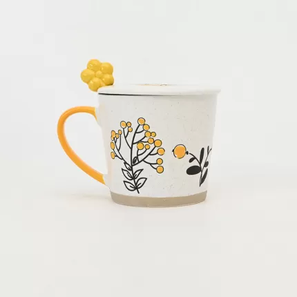 Yellow Flower Mug with Lid