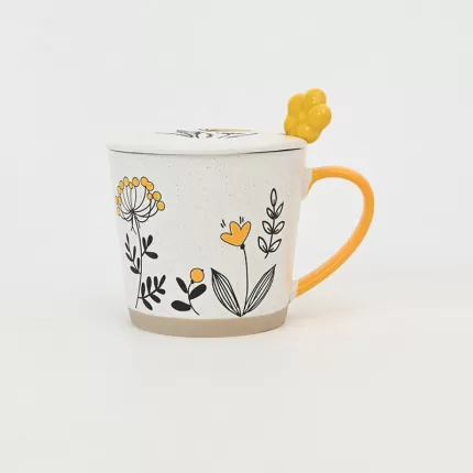 Yellow Flower Mug with Lid