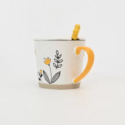 Yellow Flower Mug with Lid