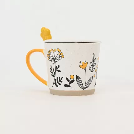 Yellow Flower Mug with Lid