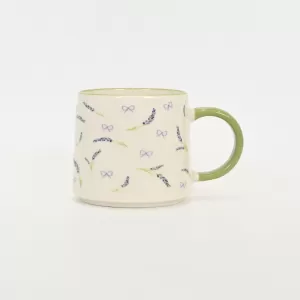 Romantic Purple Bow Floral Ceramic Mug with Green Rim and Handle