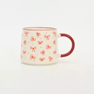 red bow ceramic mug,polka dot coffee mug red,red ceramic tea cup,bow and polka dot mug,vibrant red coffee mug,romantic ceramic mug,red handle mug,gift for her coffee mug,cute red bow mug,stylish ceram