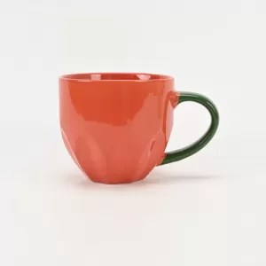 red and green ceramic mug,contrast color coffee mug,flower bud ceramic cup,petal relief tea mug,artistic ceramic coffee cup,two-tone ceramic mug,unique ceramic gift mug