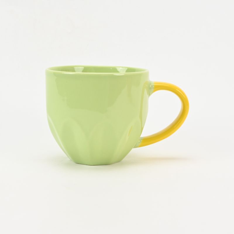 Vibrant Yellow & Green Ceramic Mug Featuring Unique Petal Relief