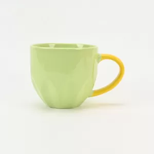 yellow green ceramic mug,contrast color coffee mug,petal relief ceramic cup,flower bud ceramic mug,artistic tea cup,two-tone ceramic mug,unique ceramic gift mu