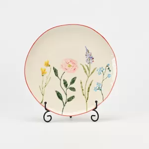 floral crackle plate,ceramic crackle glaze dish,elegant serving plate,artistic floral tableware,decorative ceramic plate,unique crackle glaze plate