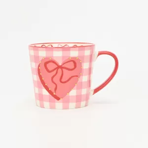 Bow Checkered Mug–pink