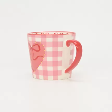 Bow Checkered Mug–pink