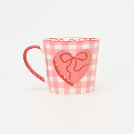 Bow Checkered Mug–pink