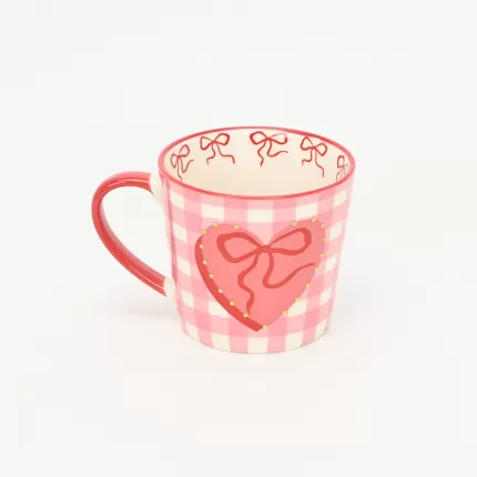Bow Checkered Mug–pink