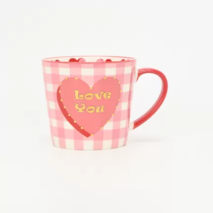 Bow Checkered Mug–pink