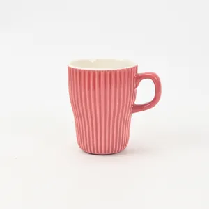 Vertical-striped colorful Mug-Raspberry Pink