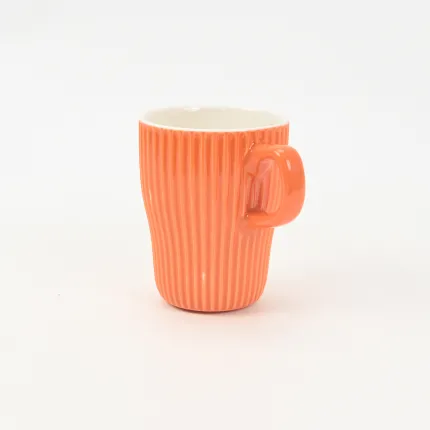 Vertical-striped colorful Mug-Coral Orange