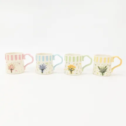 Striped Floral Mug-Rose