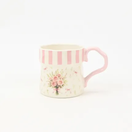 Striped Floral Mug-Rose