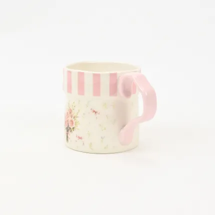Striped Floral Mug-Rose