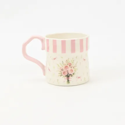 Striped Floral Mug-Rose