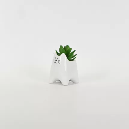 Little Cat Succulent Ornament-white