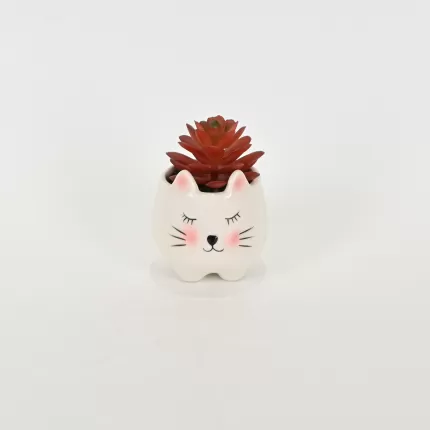 Little Cat Succulent Ornament-white
