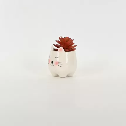 Little Cat Succulent Ornament-white