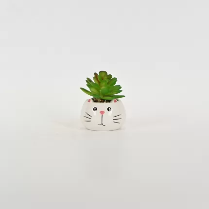 Little Cat Succulent Ornament-white