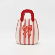 Stripe Bow Handle Vase-red&pink