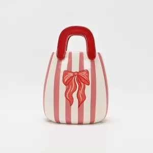 Stripe Bow Handle Vase-red&pink
