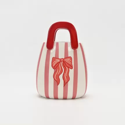 Stripe Bow Handle Vase-red&pink