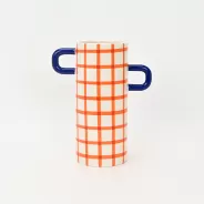 Checkerboard Handle Vase-orange&blue