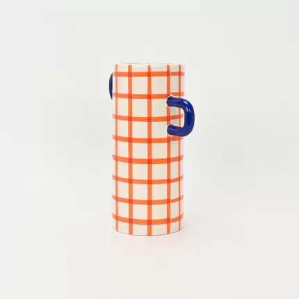 Checkerboard Handle Vase-orange&blue