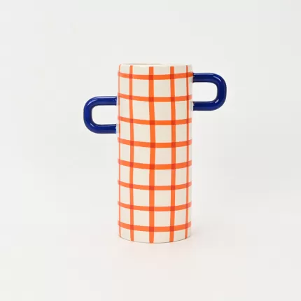 Checkerboard Handle Vase-orange&blue
