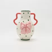 Polka Dot Bow Handle Vase-pink&green