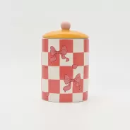 Checkerboard Heart Bow Jar-yellow&pink