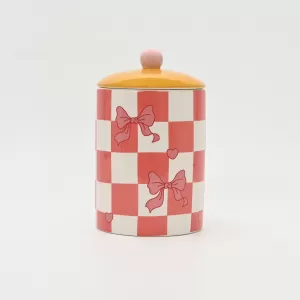 Checkerboard Heart Bow Jar-yellow&pink