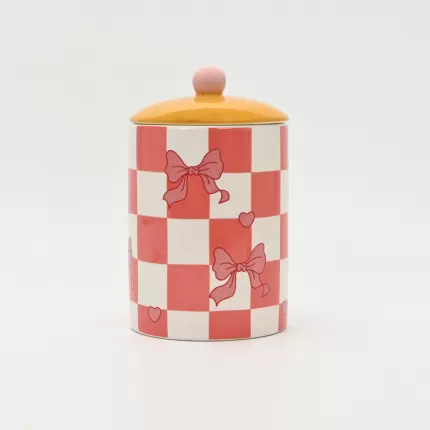 Checkerboard Heart Bow Jar-yellow&pink