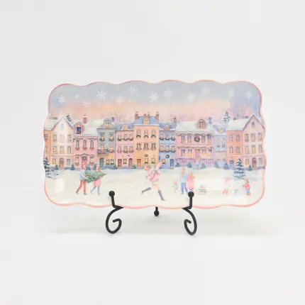 Pastel Christmas Village Plate