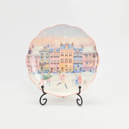Pastel Christmas Village Plate